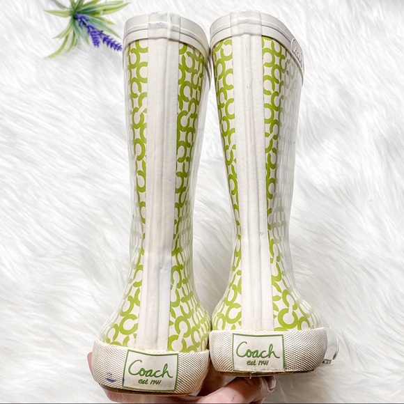 Coach Ursula Rain Boots Green / White Logo Size 6.5 Women’s - Picture 3 of 6